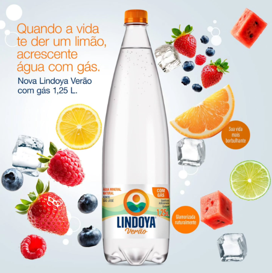 A Lindoya Verão anunciou o lançamento de uma nova embalagem de água mineral com gás de 1250 ml