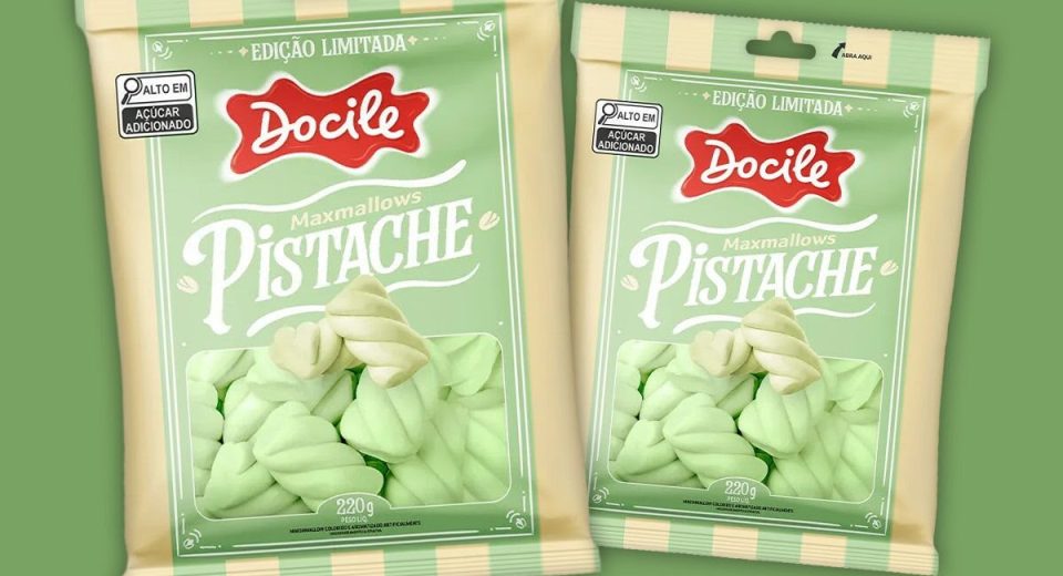 A Docile ampliou sua linha de marshmallows com o lançamento do Maxmallow sabor Pistache