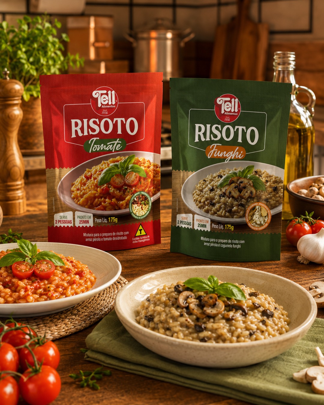 Tell Alimentos lança risotos de funghi e tomate com arroz pérola
