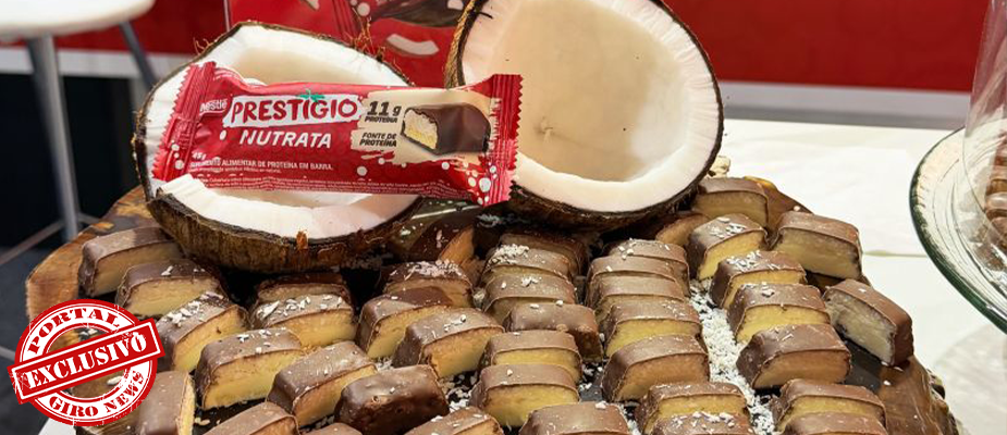 Embalagem da barra proteica Prestígio, da Nutrata em parceria com a Nestlé